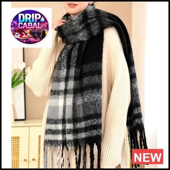 Vintage Plaid Cashmere Feel Shawl Oversized Warm Winter Scarf Elegant - Picture 2 of 7